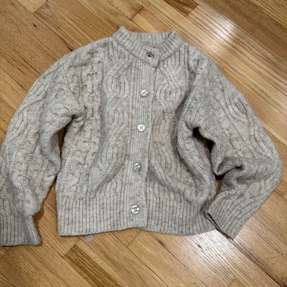 Zara Light Brown/Oatmeal Chunky Cable Knit Cardigan